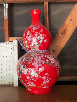 Red Flower Blossom with Birds Gourd with String