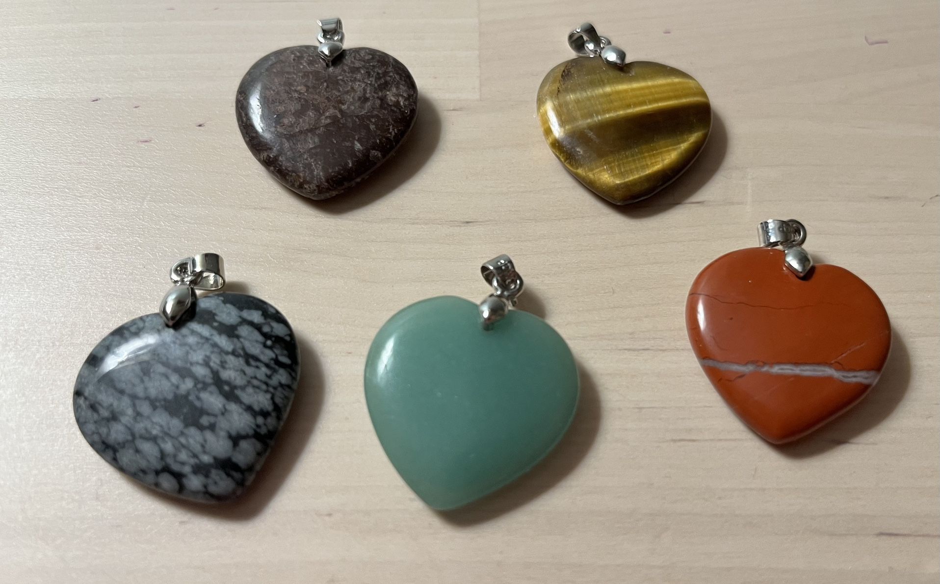 New- 18k White Gold GP Stone Pendants Heart Shaped Lot Of 5