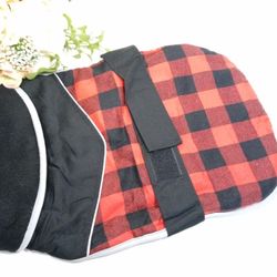 Warm Plaid Jacket Pet Dog. Red and black Vest for Dog. Padded Clothing for Dog.