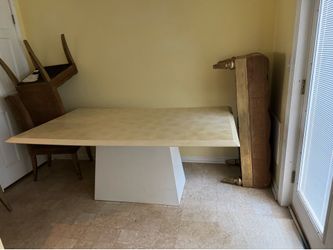 Dining table with sculptural base with matching buffet cabinet
