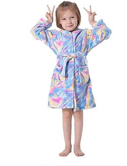 Rainbow flannel kids robe with unicorn