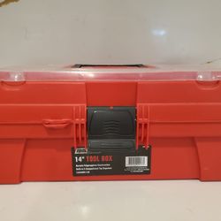 Red White Tool Shop 14" Tool Box Menards built in 5 compartment top organizer lockable lid Organizer