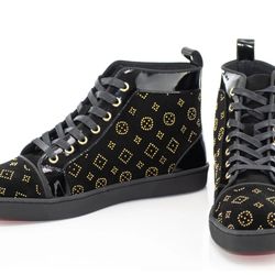 Black Suede and Gold Rhinestone High-Top Sneakers Size 10
