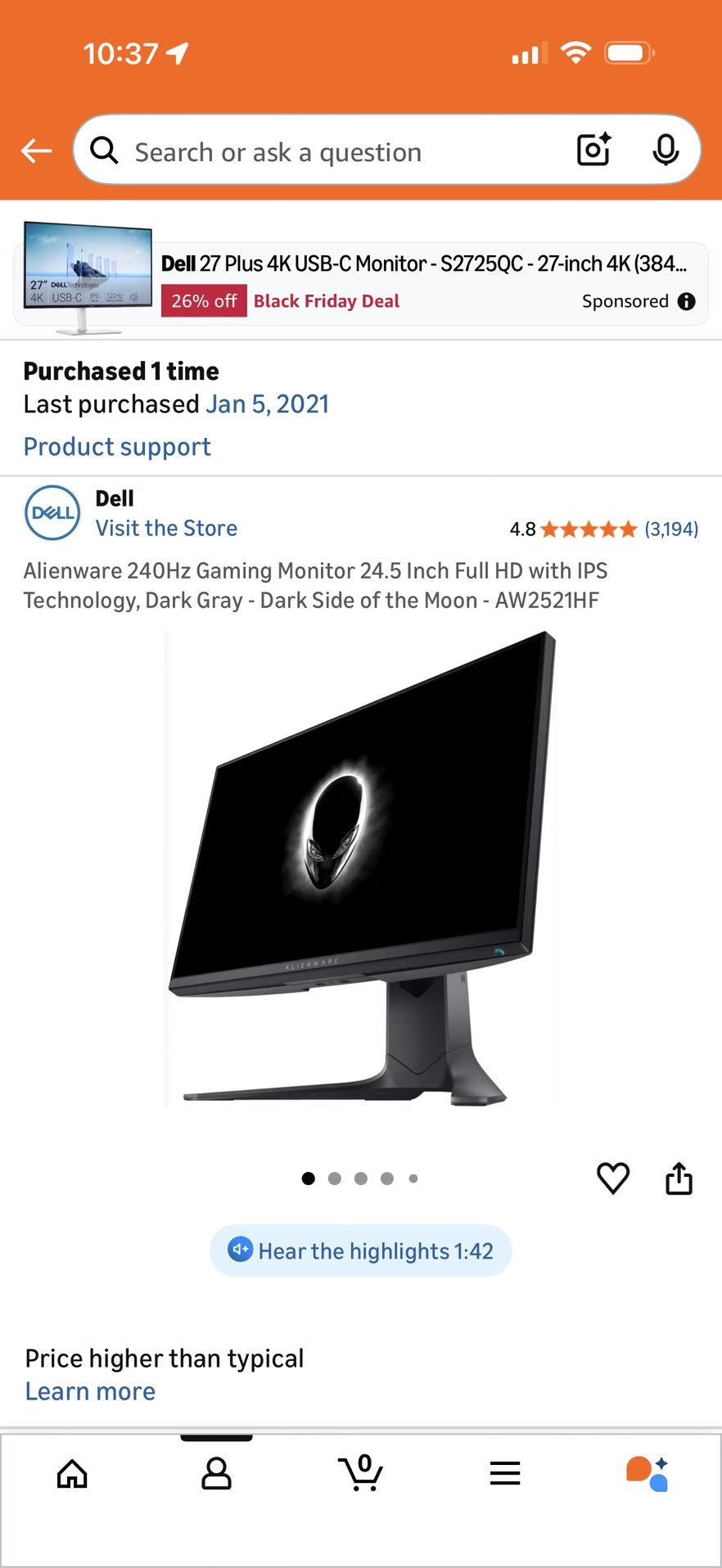 Alienware Gaming Monitor 240hz