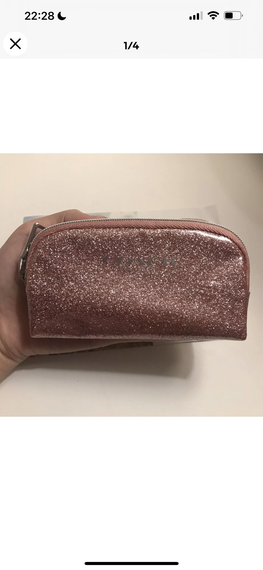 Coach Zipper Travel Bag Pink Glitter Coin Bag Purse  New