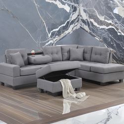 Gray  Sectional with Storage Ottoman $699