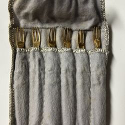 Vintage gold tone appetizer forks set 