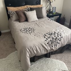 Full Bed + Box Spring + Headboard + Bed In Bag Set + Nightstand 