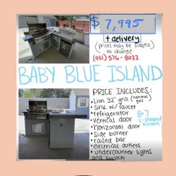 Pretty Blue BBQ Island Outdoor Cocina Grilling Backyard Improvement Entertainment Fun Cooking 