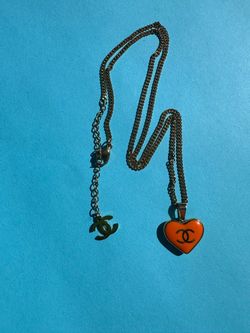 Orange Enamel Heart Charm Necklace Gold Tone