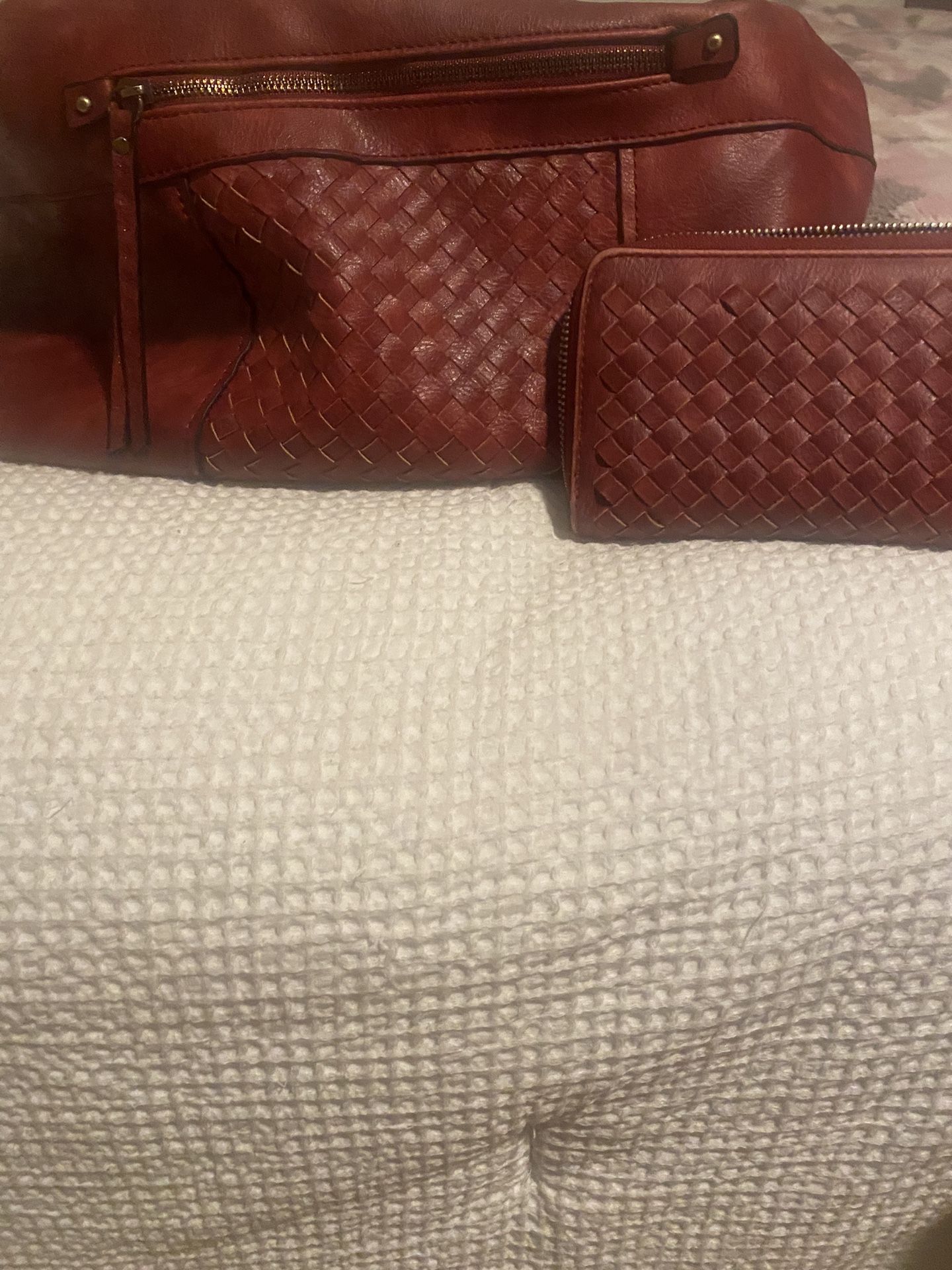 Red Leather Purse w/ matching wallet