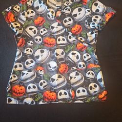 Tim Burton’s HALLOWEEN The Nightmare Before Christmas Scrub Top Women’s Sz S 