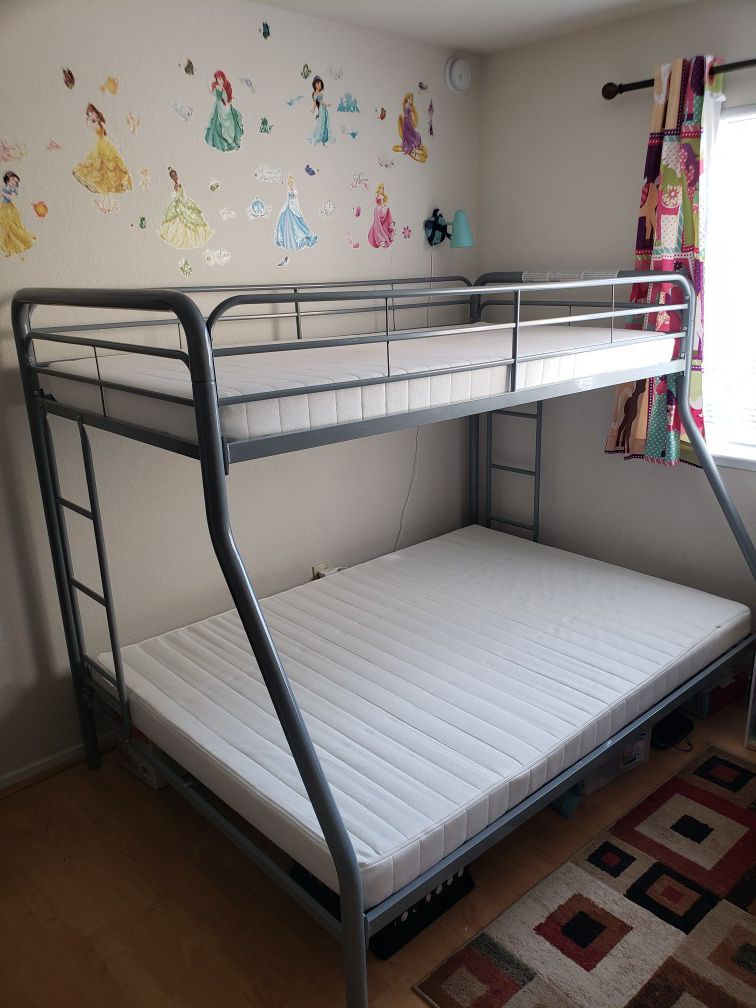 Twin-Over-Full Bunk Bed with Metal Frame and Ladder