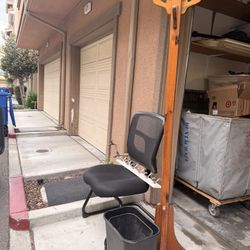 FREE:  Wooden coat rack and black mesh office chair, Wooden Hooks