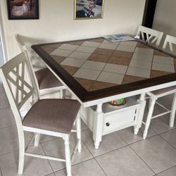 Farmhouse Dining With 4 High Stools