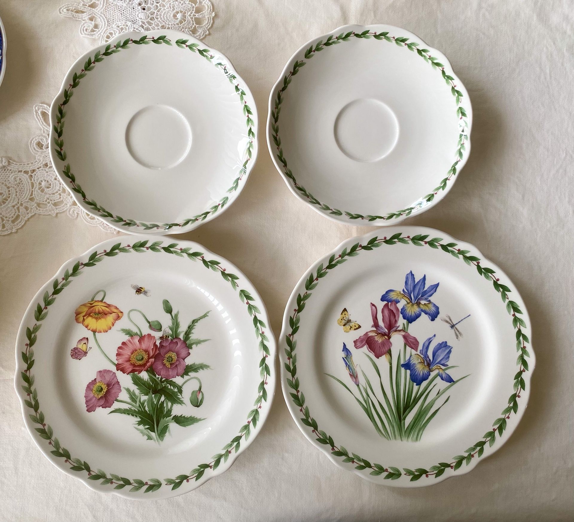 Vintage Noritake Garden Breeze 2 Salad Plates (Iris and Poppy)& 2 Saucers