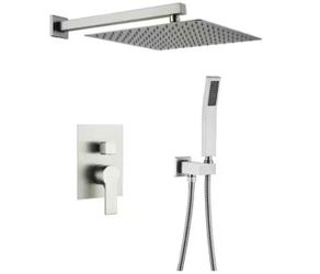 Brushed Nickel 1 Spray Pattern Dual Heads Shower System Wall Mount, Anti Scalding Anti Hammer