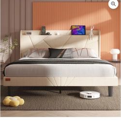 Queen bed frame with charging station