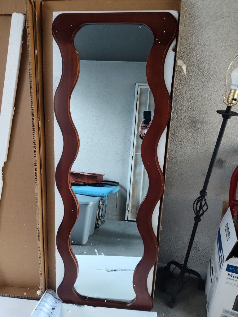 Wall Mirror Modern Wooden Wavy