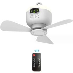 Camping Fan 8000mAh Battery Operated, USB Portable Tent Fan Rechargeable with Remote Control, Ceiling Fan Light with 3 Detachable Fan Blades, Timer, 4