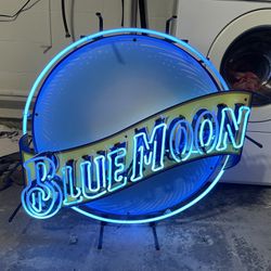 Blue Moon neon bar sign vintage real glass 
