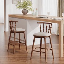 Assembly Required Doria Indoor Wooden Barstool Walnut Finish With Beige Upholstery Set of 2