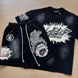Black Hellstar Graphic T-Shirt & Shorts Matching Set