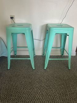 Teal Metal Bar Stools – Set of 2