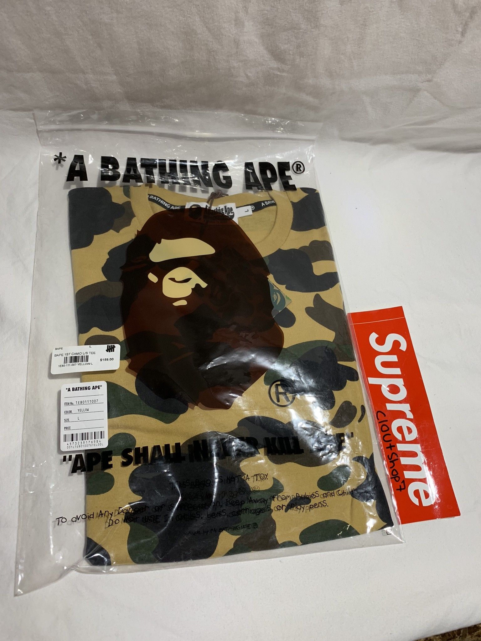 Bape 1st camo yellow long sleeve tee size L