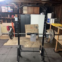 Squat Rack / Chin Up Bar And Barbell With Weights 
