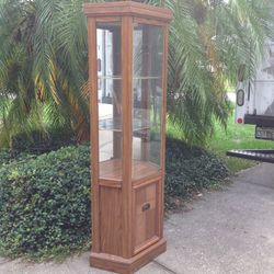 Curio display cabinet with shelves, a light and a cupboard