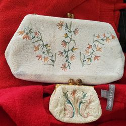 Older Walborg Belgium Beaded Clutch Purse And Matching Small Change Purse 
