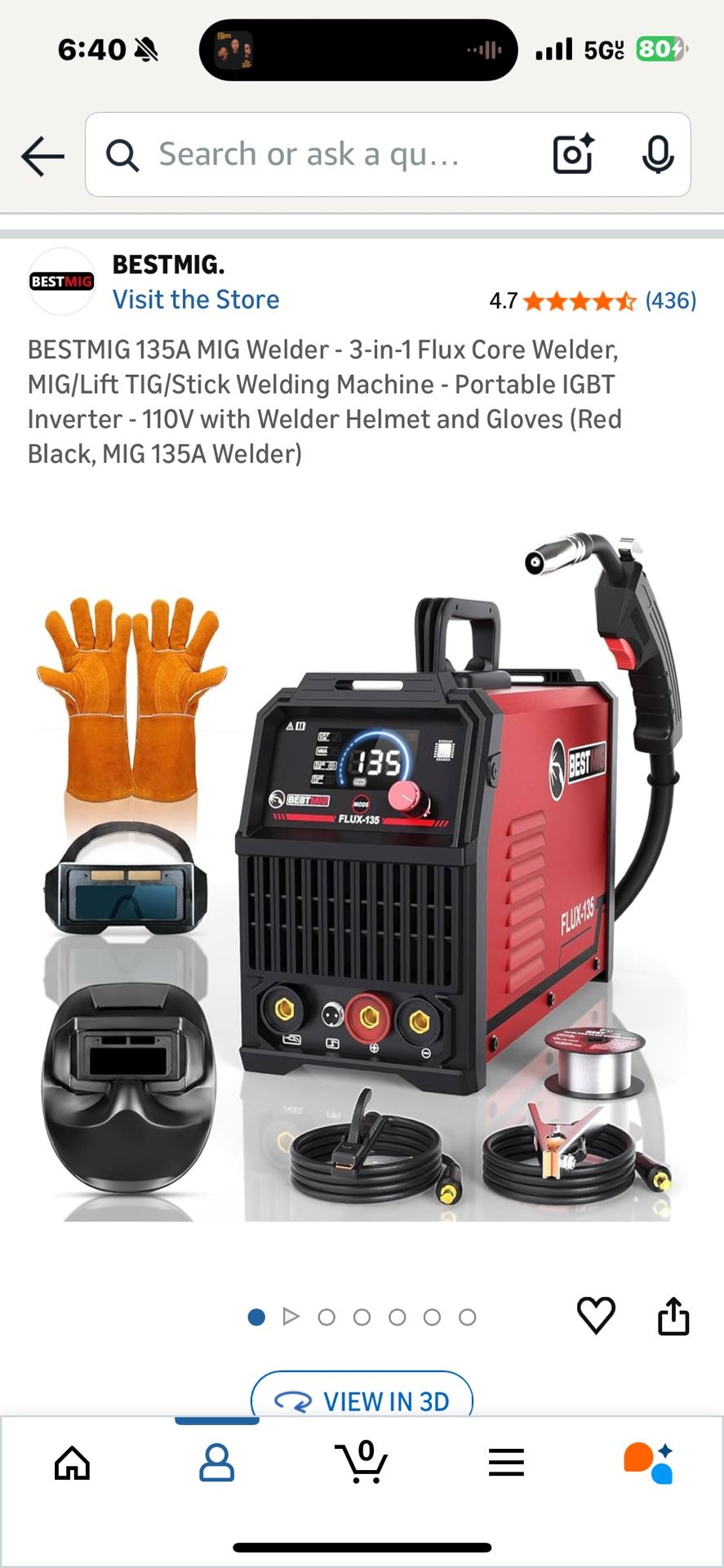 BESTMIG 135A MIG Welder - 3-in-1 Flux Core Welder, MIG/Lift TIG/Stick Welding Machine - Portable IGBT Inverter - 110V with Welder Helmet and Gloves (R