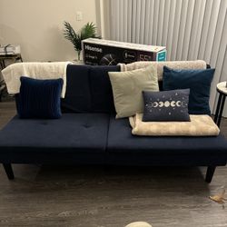 Navy Blue Velvet Futon