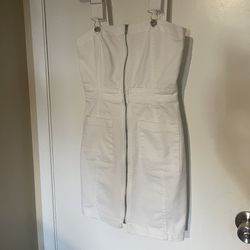 Forever 21 White Zip up Overall Dress Small