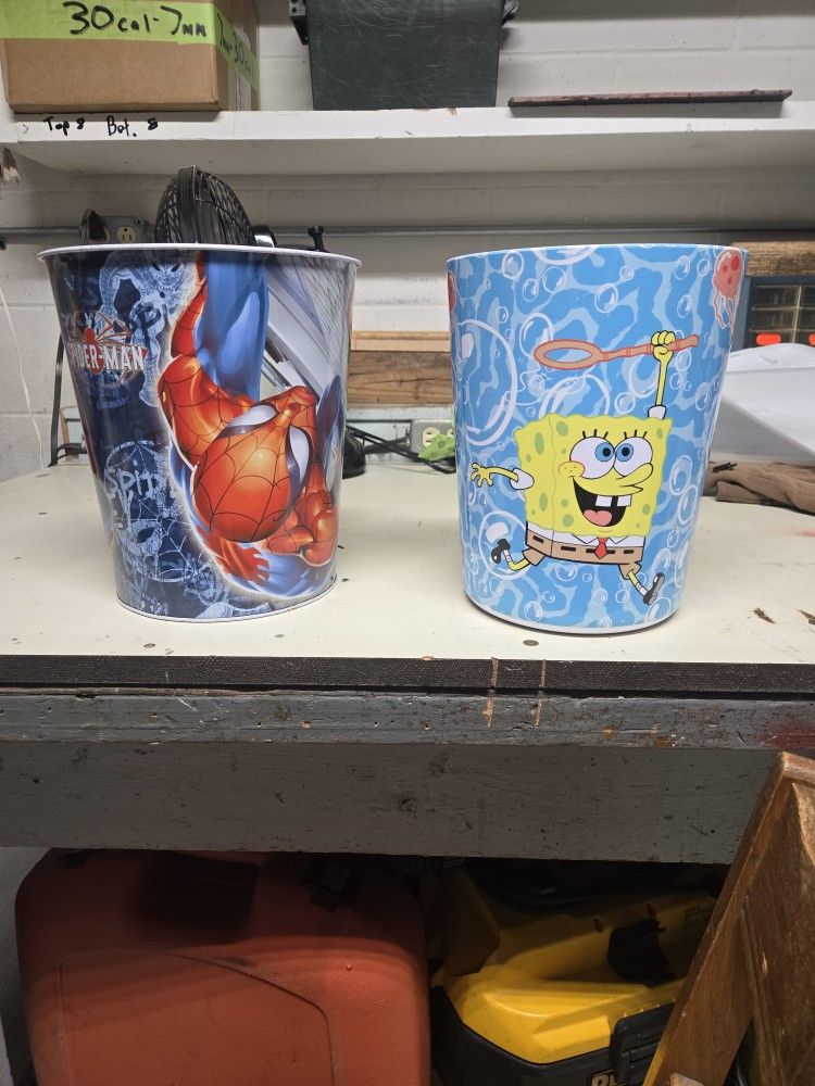 Sponge Bob And Spiderman Garbage Can
