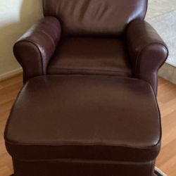 Burgundy Leather Chair And Ottoman By Lane