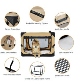 New 26 Inch Collapsible Dog Crate for Medium Dogs, 4-Door Foldable Soft Dog Kennel with Chew Proof Mesh Windows, Indoor & Outdoor Travel Dog Crate