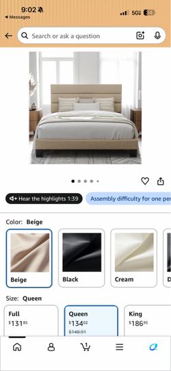 Beige Queen Upholstered Platform Bed Frame