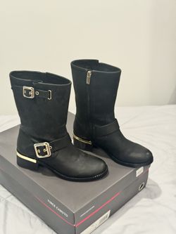Vince Camuto VC-WINDY Black Leather & Suede Moto Boots – Brand New, Size 6M