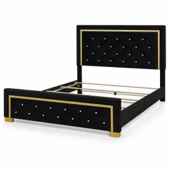 Luxury Black Gold Tufted Bed Frame – Headboard & Footboard