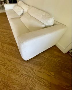 White Fabric Modern Sofa with Bolster Pillows