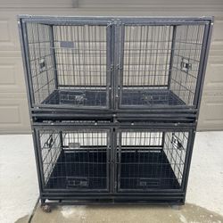 heavy-duty, two-tier stackable dog kennel system with wheels As Is👍