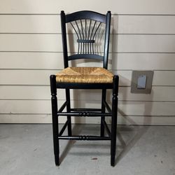 Tall Bar Stool Chair Black Wooden Woven Wicker Seat 