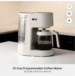 Thyme & Table Cafetera de Goteo Programable de 12 Tazas con Depósito de Agua de 60 Oz, 4 Modos de Preparación y Placa de Calentamiento, Blanco Arena