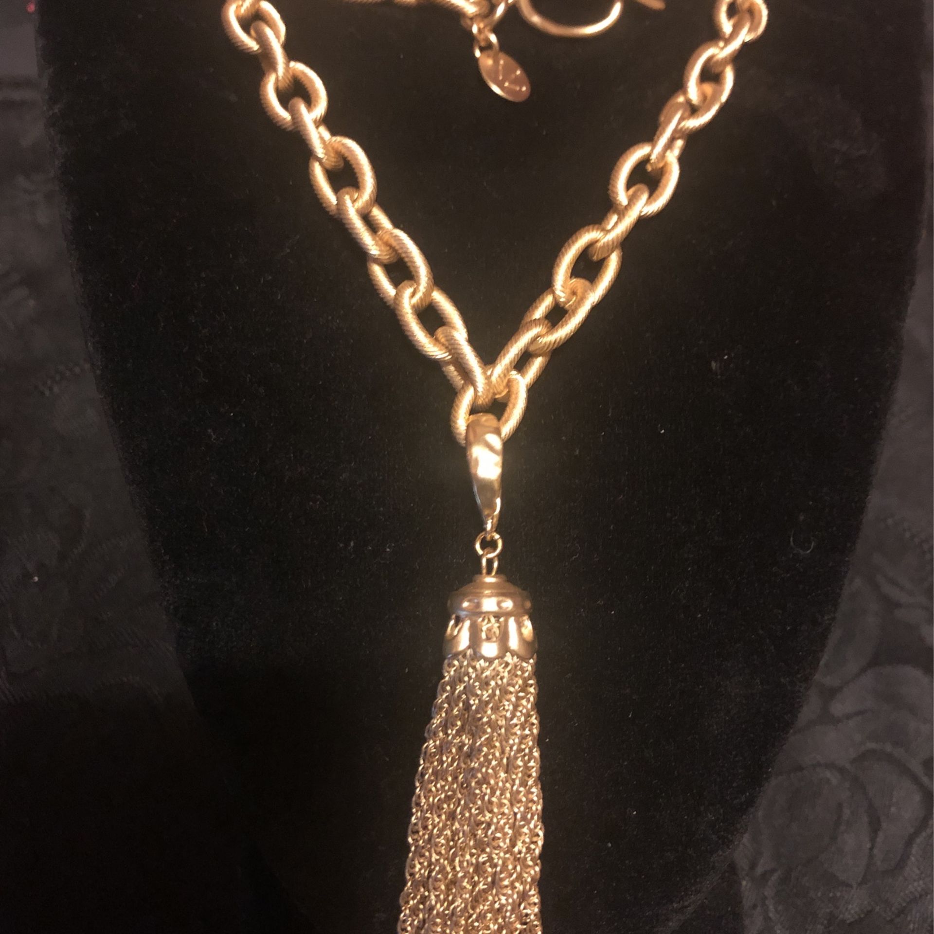 30” Goldtone Link Necklace With Tassel Pendant