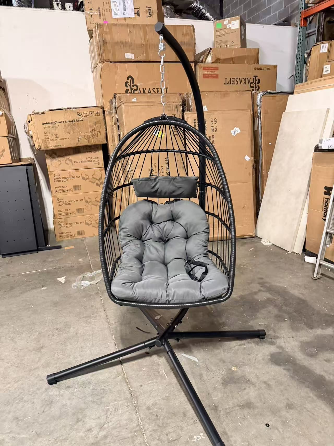 Indoor Outdoor Egg Hanging Chair with Stand, Patio Wicker Swing $110