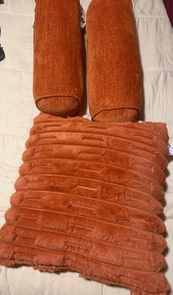 Set of 4 Burnt Orange Decorative Pillows and two roll pillows