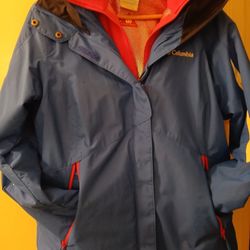 Women's Columbia Interchange Omnitech Jacket With Removable Hood Full Zip Waterproof Size Small
