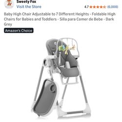 Baby High Chair Adjustable to 7 Different Heights - Foldable High Chairs for Babies and Toddlers - Silla para Comer de Bebe - Dark Grey